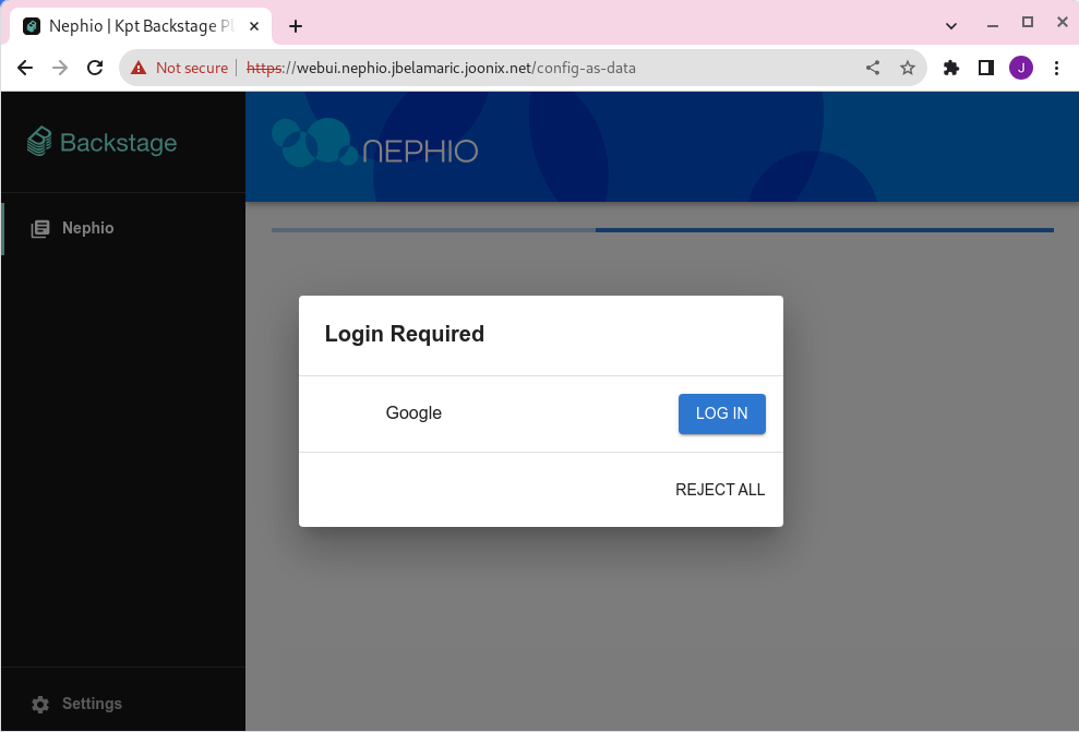 Nephio Login Screen