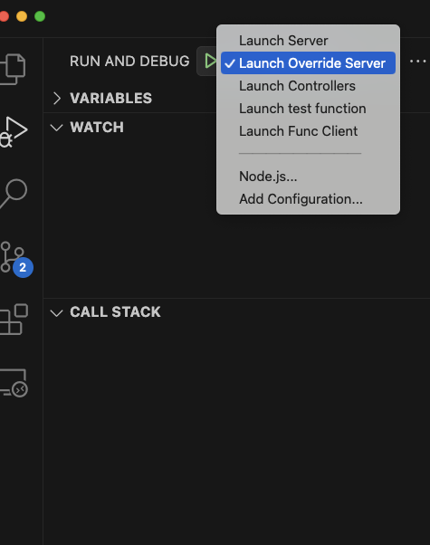 Launch the Override Server VS Code debug configuration