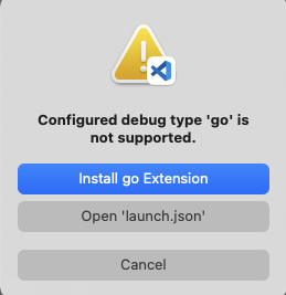 VS Code go debugging not supported message